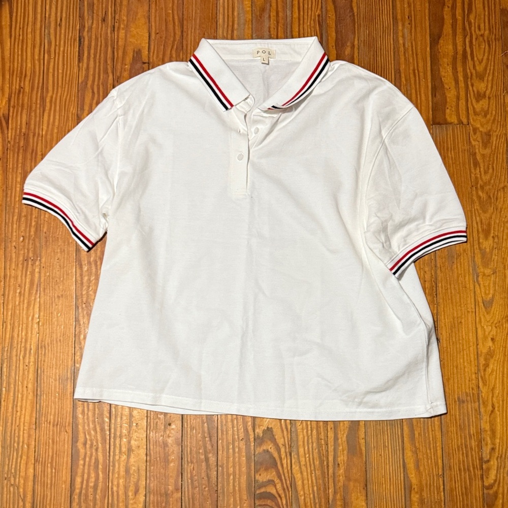 POL White Polo Shirt with Striped Collar